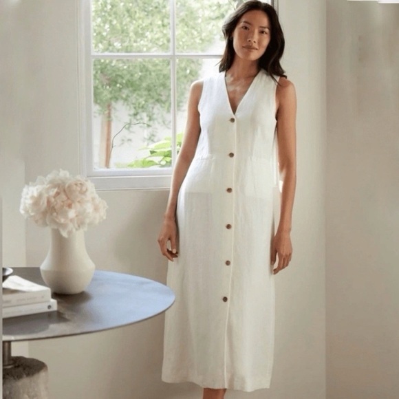 Jenni Kayne XS Sleeveless Button-Front White Linen Dress Jenni Kayne Callan